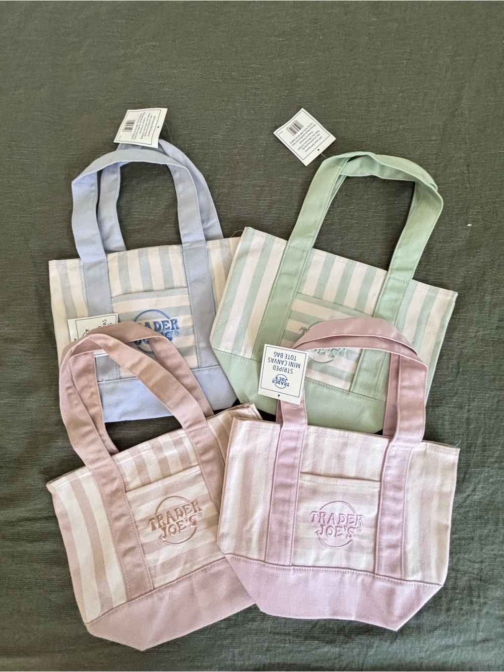 Trader Joe’s Pastel Striped Canvas Tote Bag - Pink, Blue, Green Options